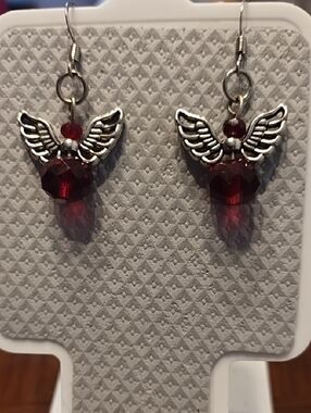 Red Crystal Angel Wing Drop Earrings - Women Jewelry